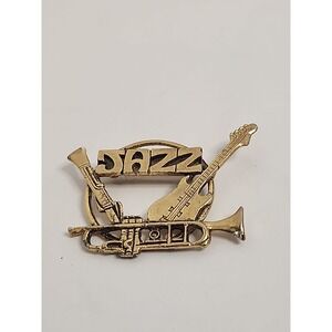 Vintage Goldtone JAZZ Music Themed Brooch Pin 1.5" X 2.25"